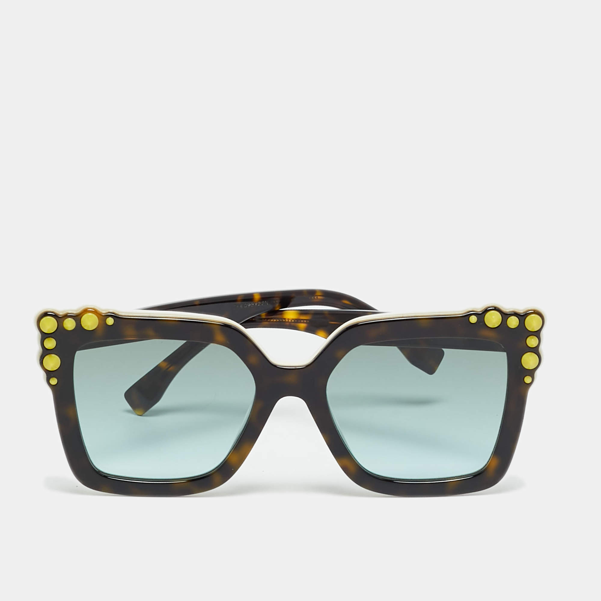 Pre Owned Fendi Tortoise Brown/Grey Gradient FF0260/S Studded Square Sunglasses