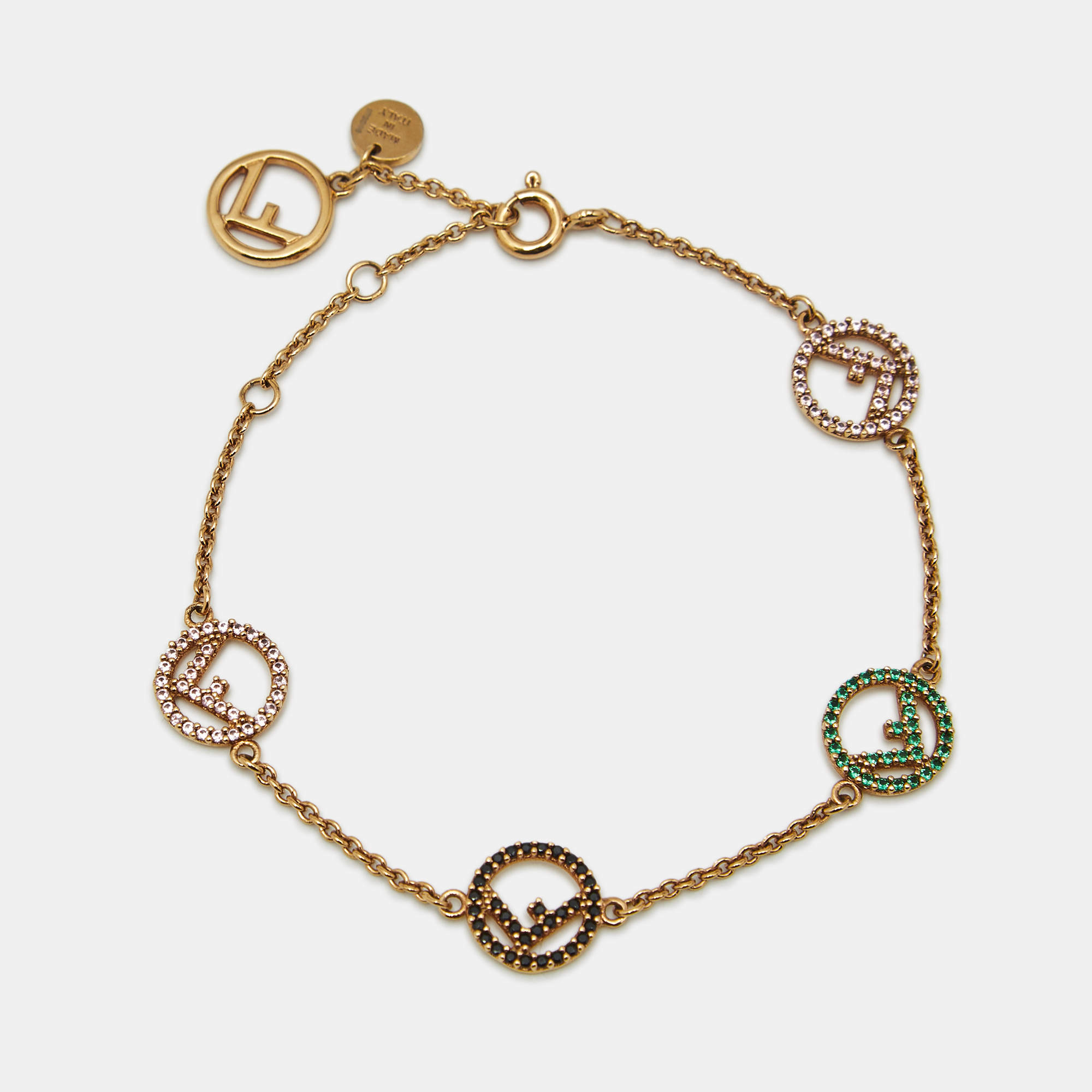 مملوكة مسبقًا Fendi  F is Fendi Crystals Gold Tone Bracelet