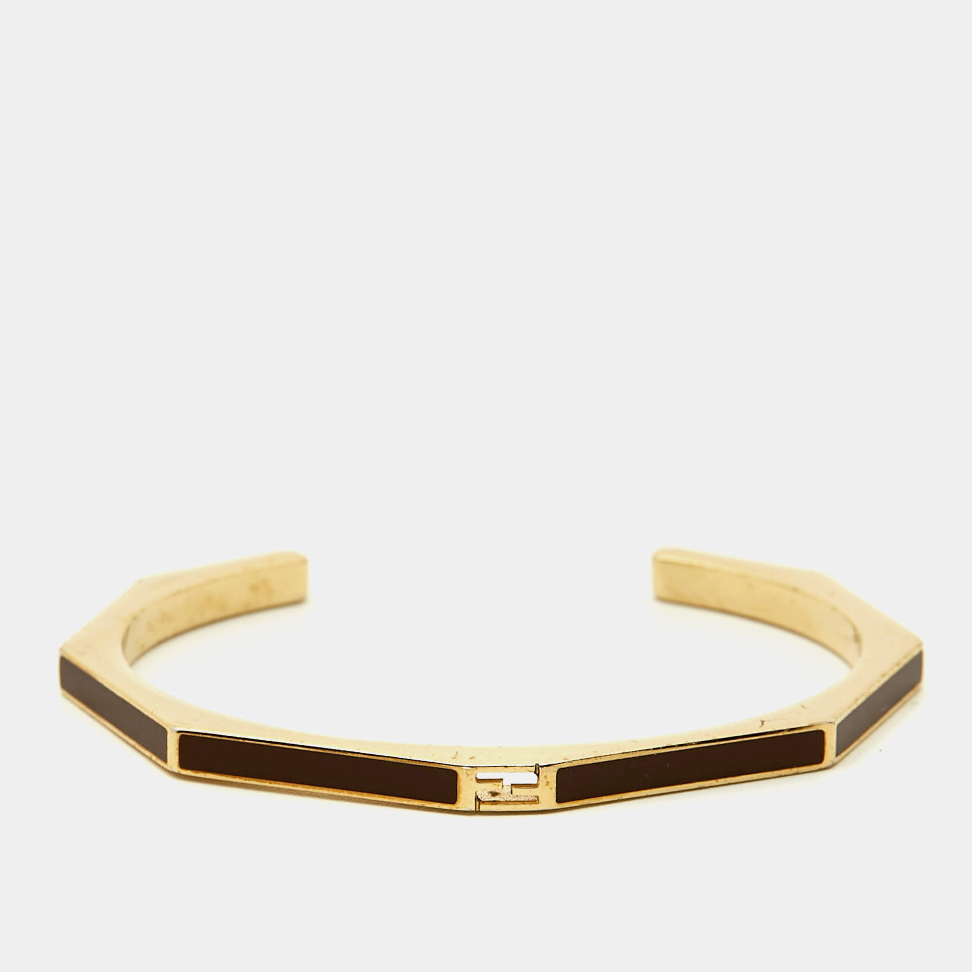 Pre Owned سوار فندي باجيت إيناميل ذهبي اللون مقاس كبير