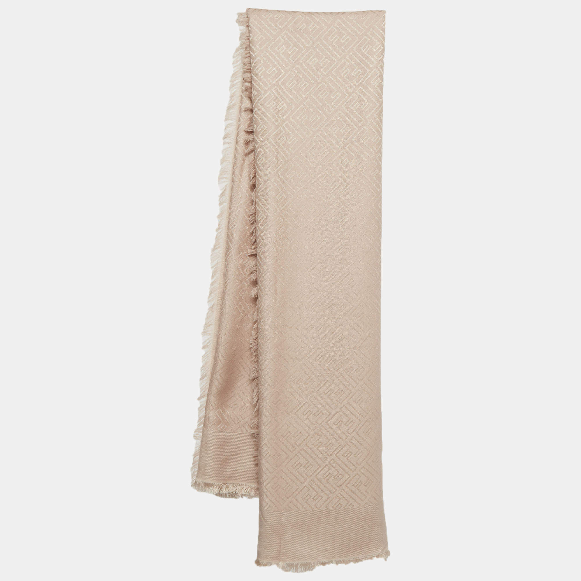 Pre Owned Fendi Pale Pink FF Logo Jacquard Silk Scarf