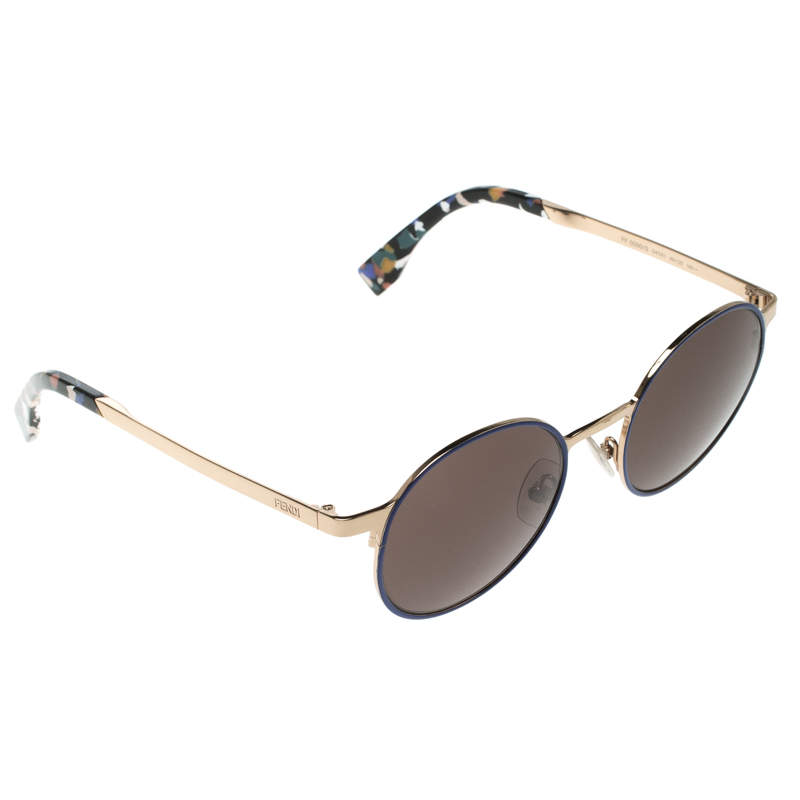 Pre Owned Fendi Black/Gold Plated  FF0090/S Round Sunglasses