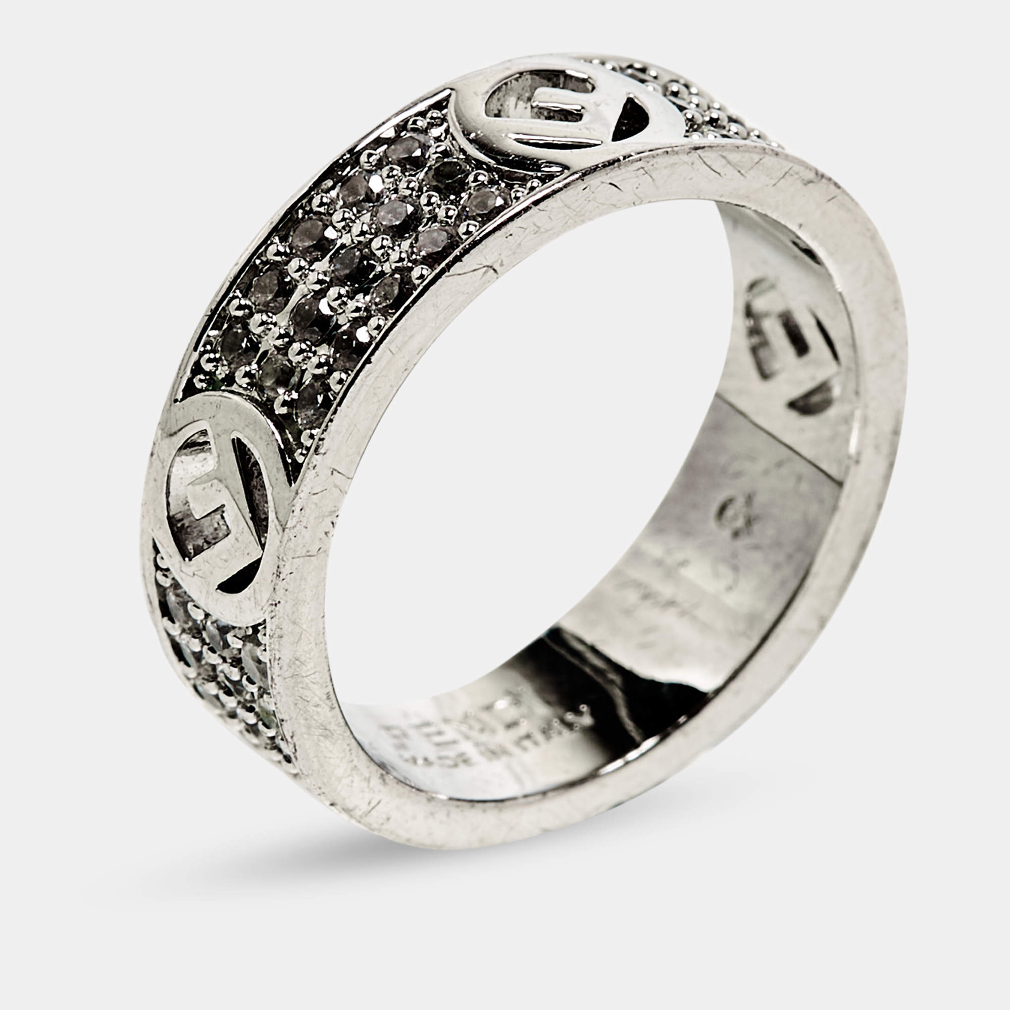 Pre Owned Fendi F is Fendi Crystal Pavé Silver Tone Band Ring Size 50
