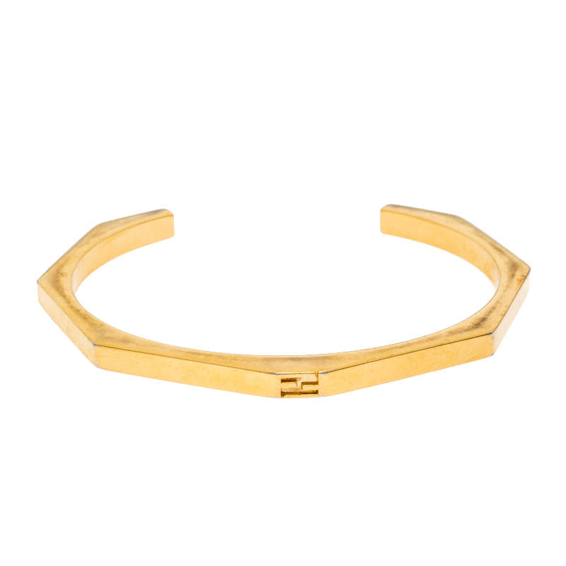 Fendi Baguette Gold Tone Open Cuff Bracelet