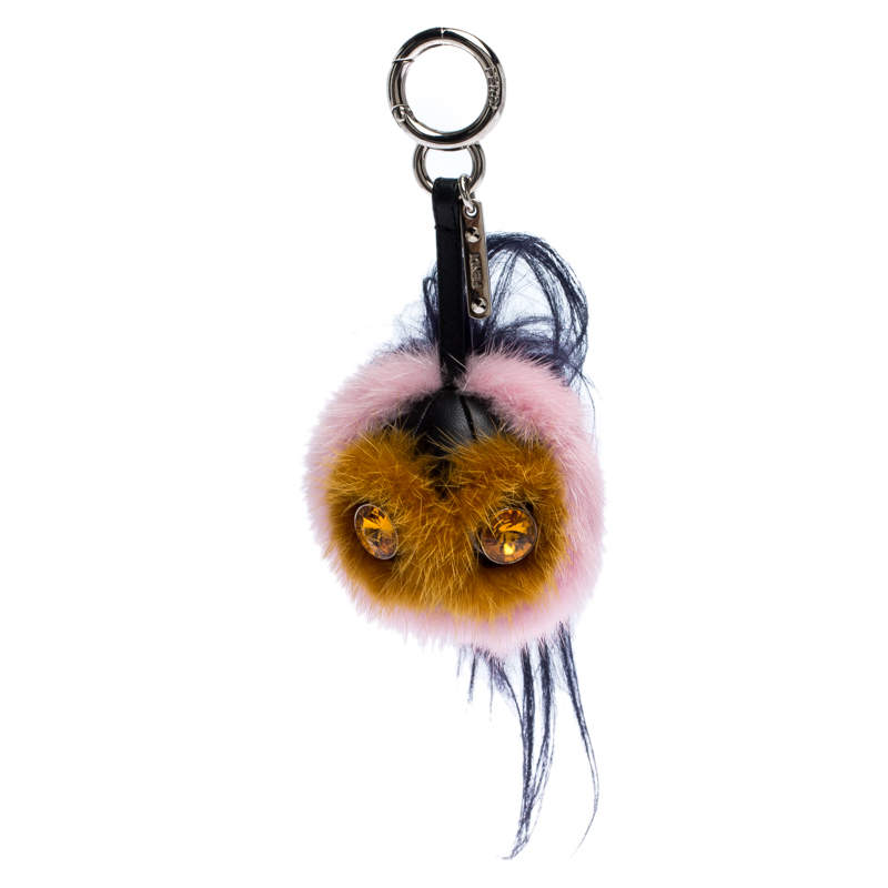 Pre Owned Fendi Multicolor Mink Fur Crystal Embellished Bag Charm