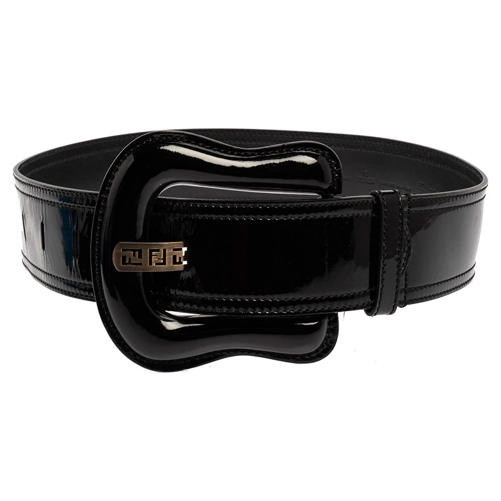 Fendi Black Patent Leather B Buckle Belt 80CM