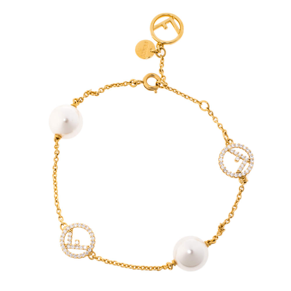 Fendi F is Fendi Pearl & Crystal Gold Tone Bracelet Fendi | The Luxury ...
