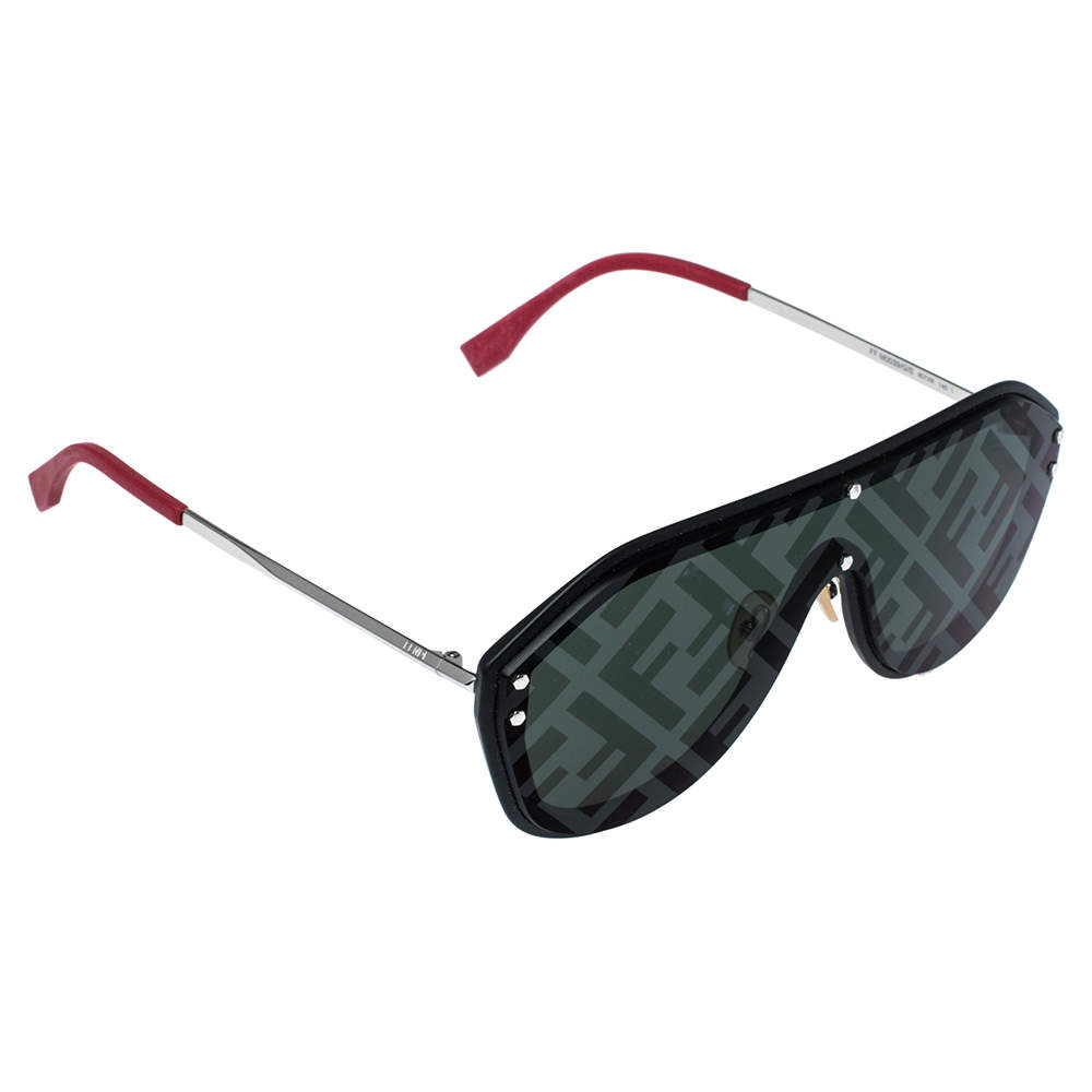 Fendi Black & Red/ Green Logo Mirrored FFM0039 Fabulous Shield Sunglasses