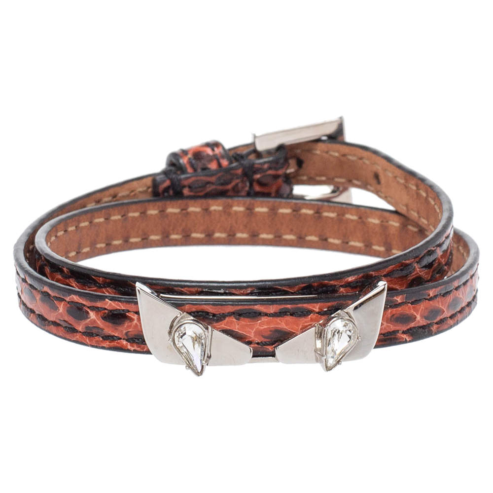 Pre Owned Fendi Brown Snakeskin Wonders Double Wrap Bracelet