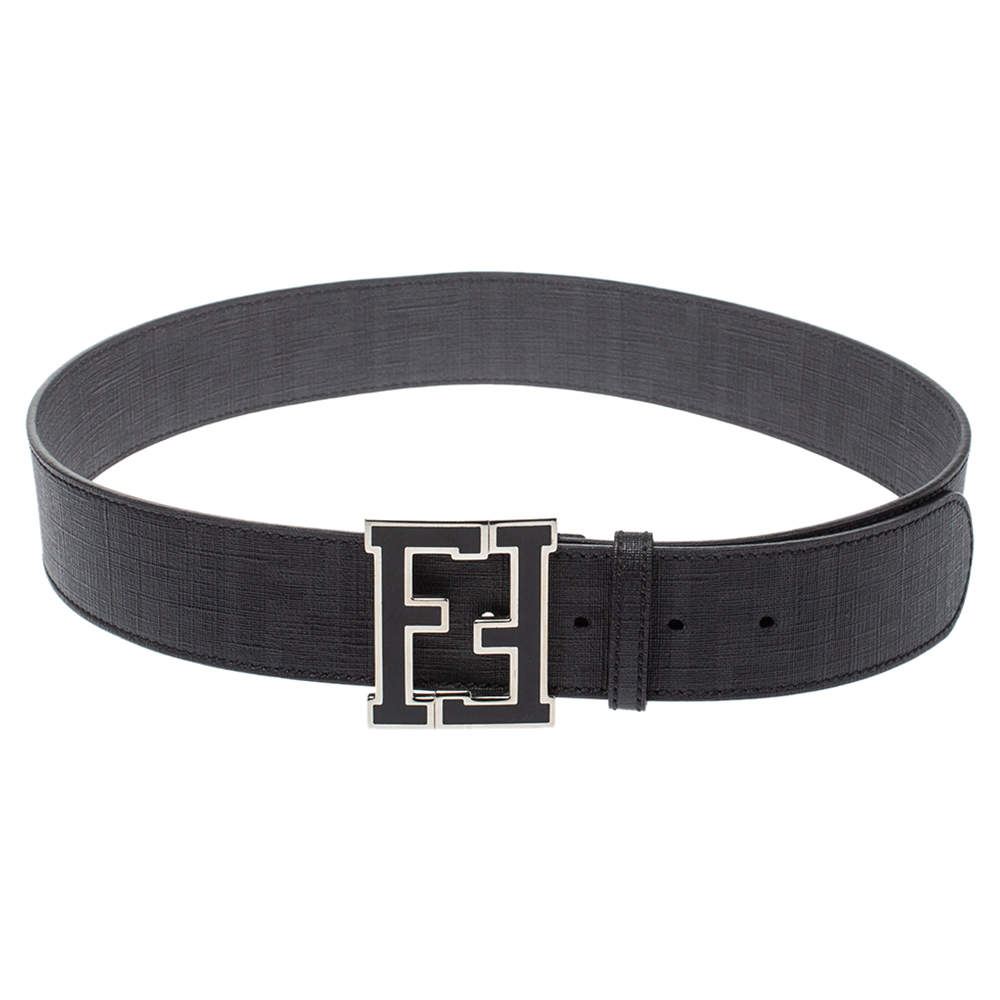 مملوكة مسبقًا Fendi Black Zucca Canvas FF Buckle Belt Size 85