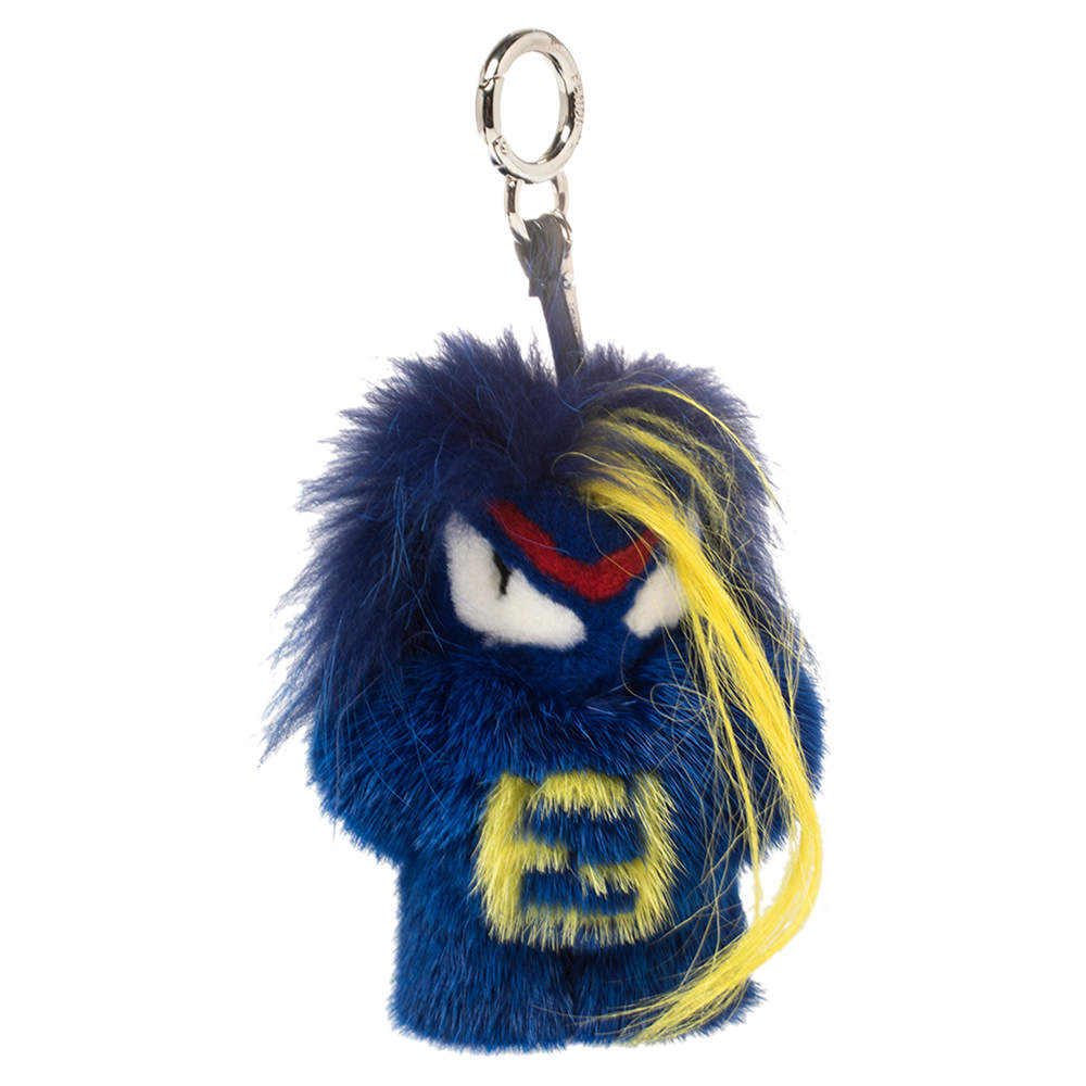 Pre Owned Fendi Blue Fur Fendirumi Bug-Kun Bag Charm