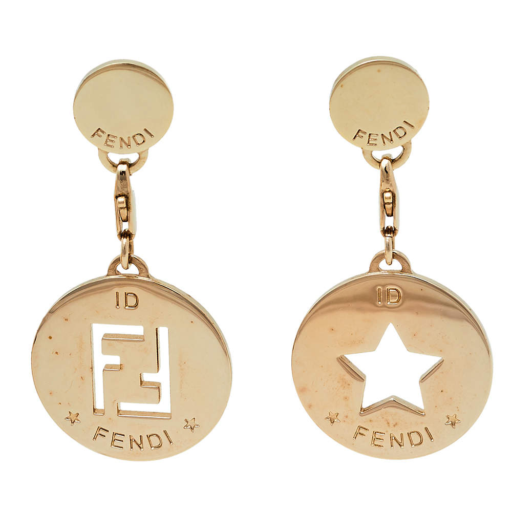 Fendi Gold Tone Identification Star Cut Out Drop Earrings Fendi | The ...