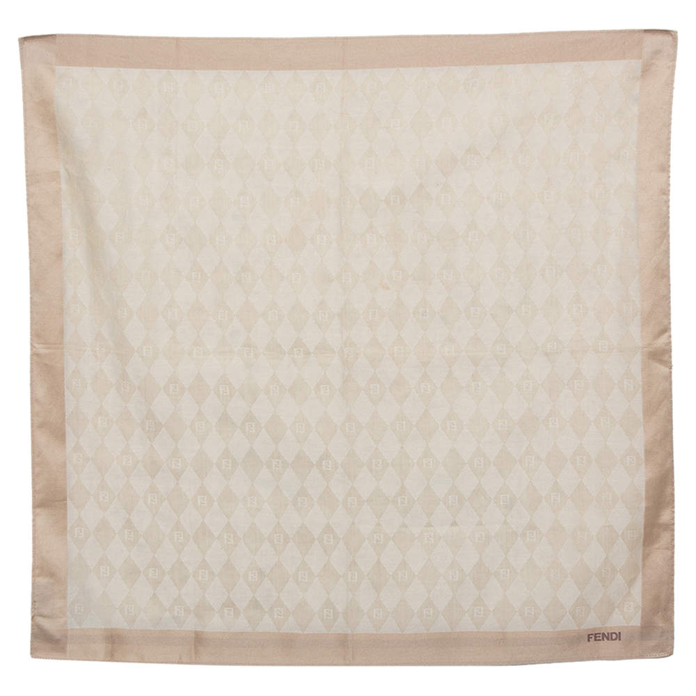 مملوكة مسبقًا Fendi Beige FF Diamond Patterned Cotton Handkerchief
