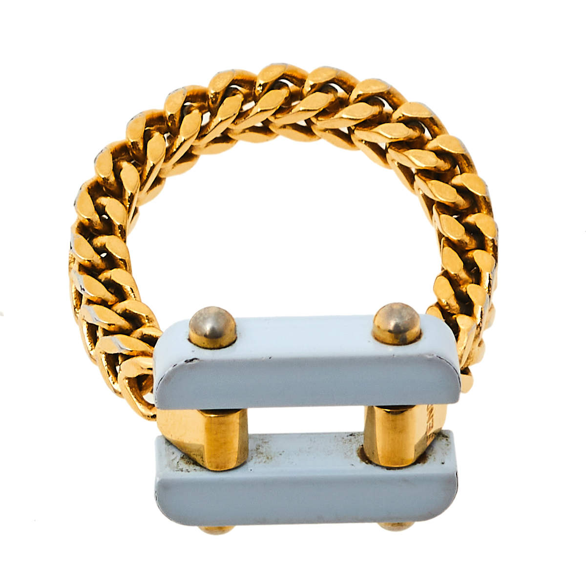 Pre Owned Fendi Pale Blue Resin Charm Chain Link Ring L
