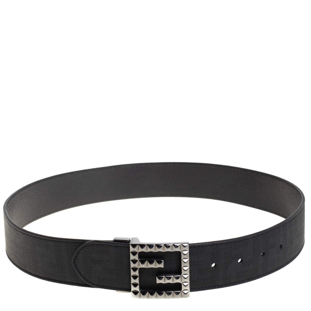 Pre Owned Fendi Grey Zucca Coated Canvas FF Buckle Reversible Belt 90CM 