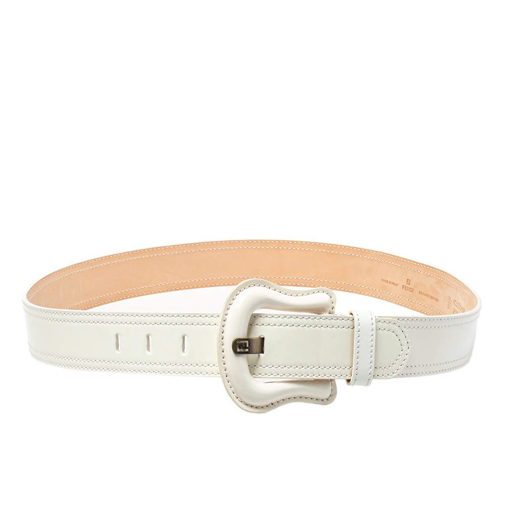 Pre Owned حزام فندي إبزي م بي خصر جلد لامع أبيض 95 سم