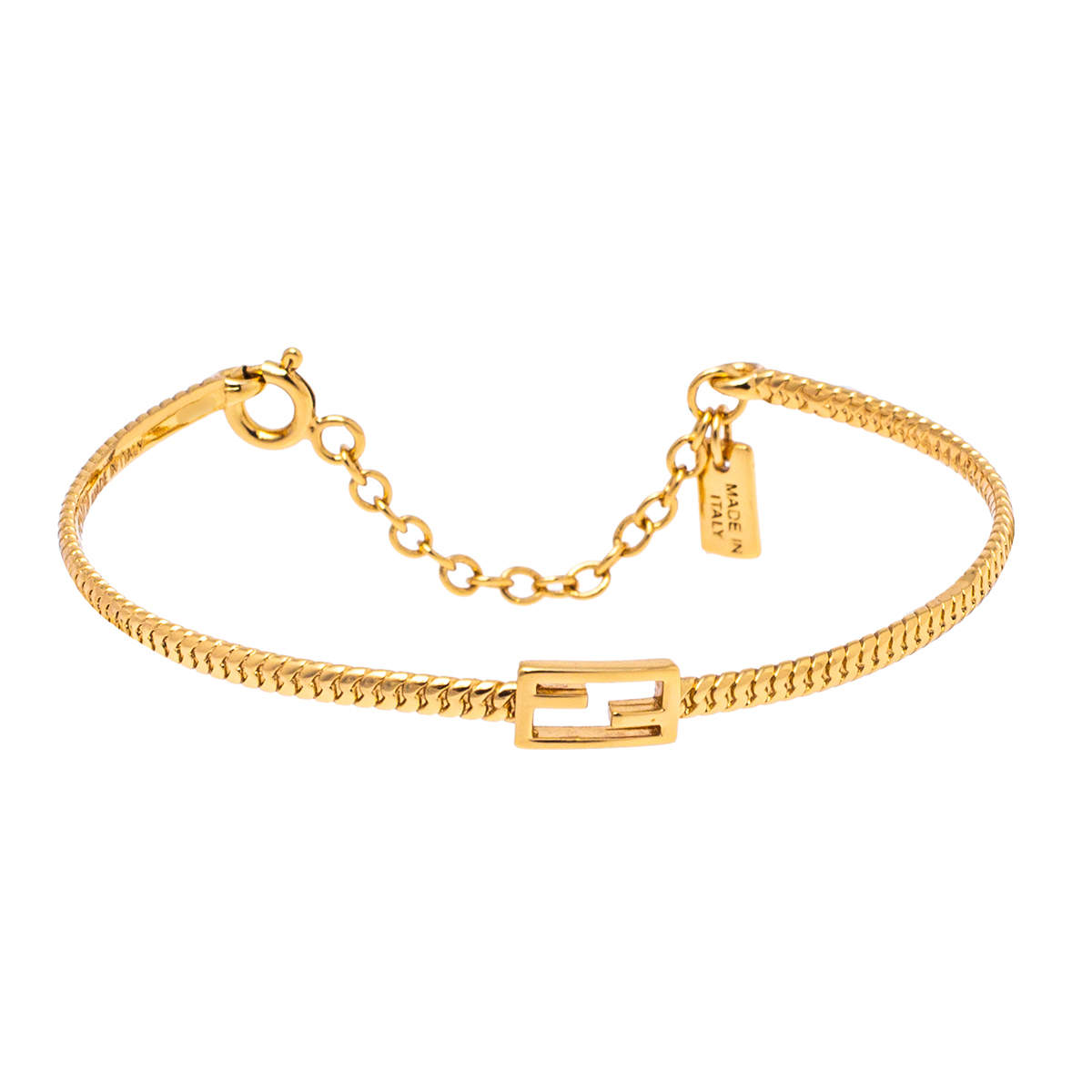 Fendi Gold Tone FF Baguette Bangle Bracelet