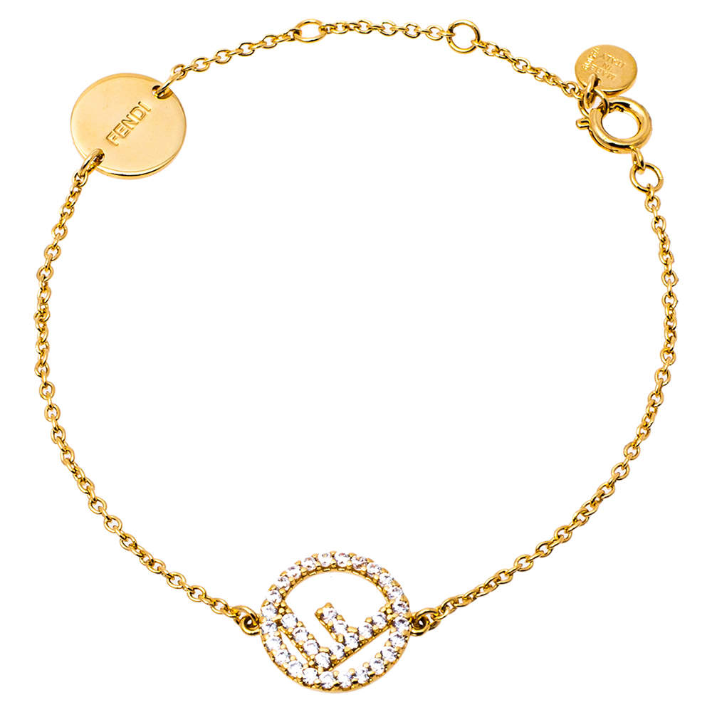 Pre Owned Fendi F is Fendi Crystal Gold Tone Bracelet