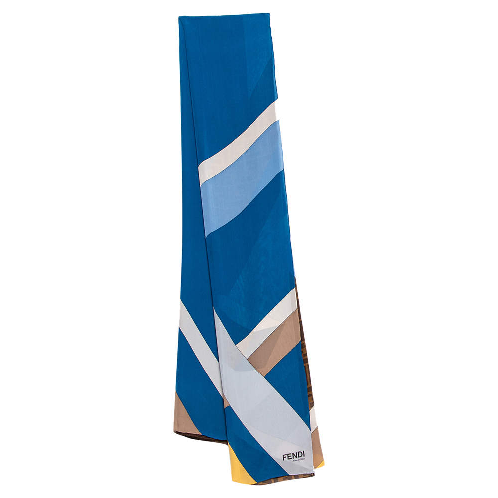 Pre Owned Fendi Color Block Logo Printed Silk Scarf