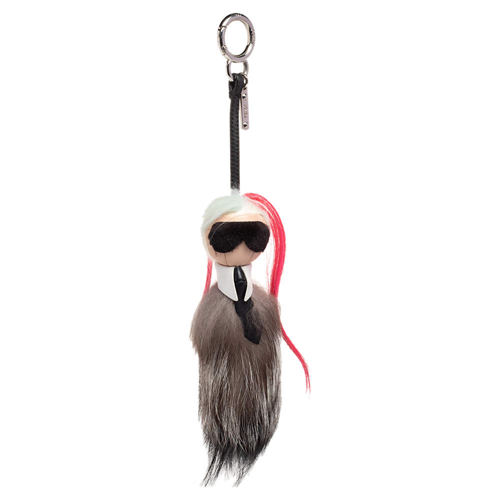 Pre Owned Fendi Multicolor Fur and Leather Karlito Bag Charm