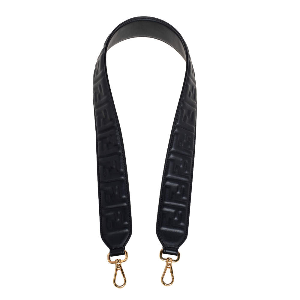 Pre Owned Fendi Black Zucca Embossed Leather Strap You Shoulder Bag Strap
