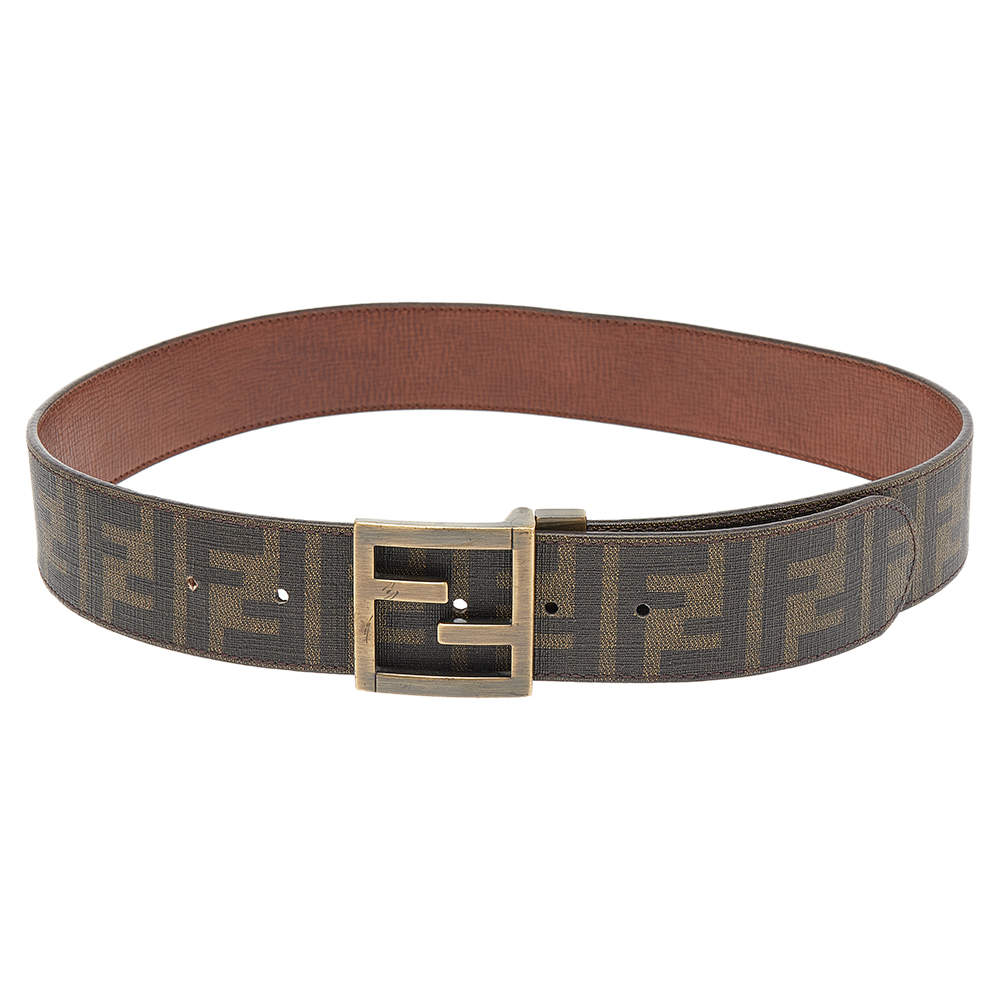 Pre Owned حزام فندي كانفاس زوكا بني إبزيم أف أف 85 سم