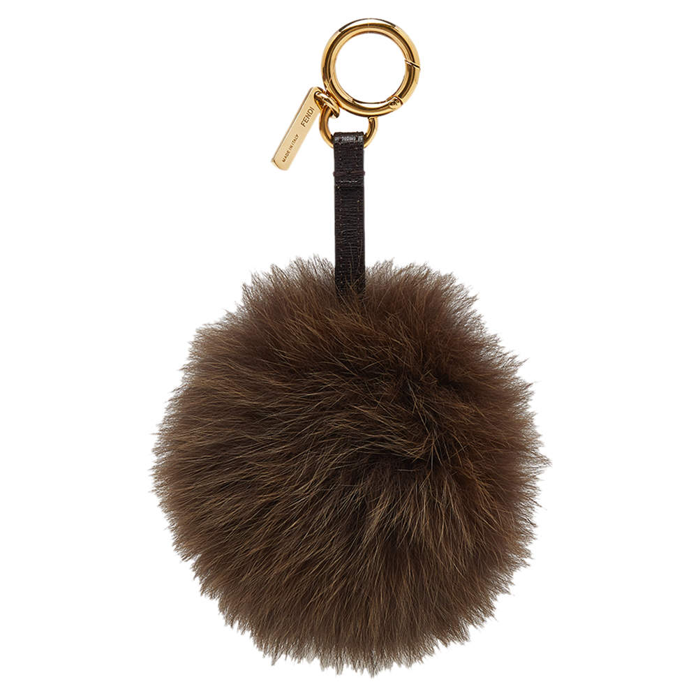 Pre Owned Fendi Brown Fox Fur Pom Pom Bag Charm