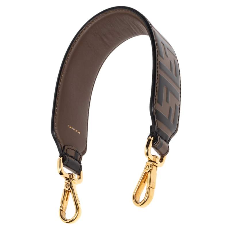 Pre Owned Fendi Tobacco Zucca Embossed Leather Mini Strap You Shoulder Bag Strap