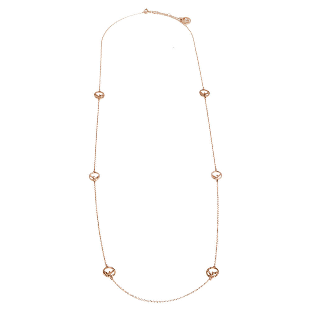 Pre Owned Fendi F is Fendi Crystal Rose Gold Tone Station Necklace