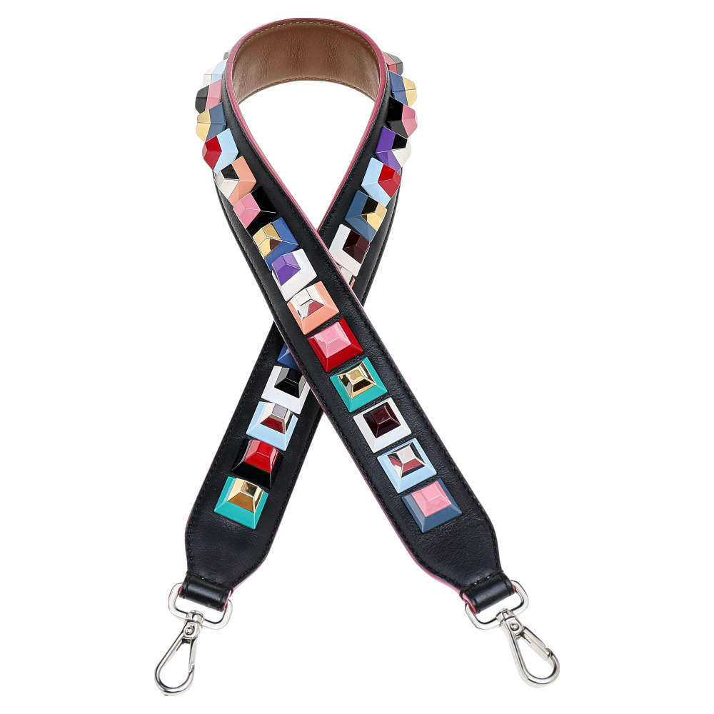 Pre Owned Fendi Multicolor Leather Studded Bag Strap