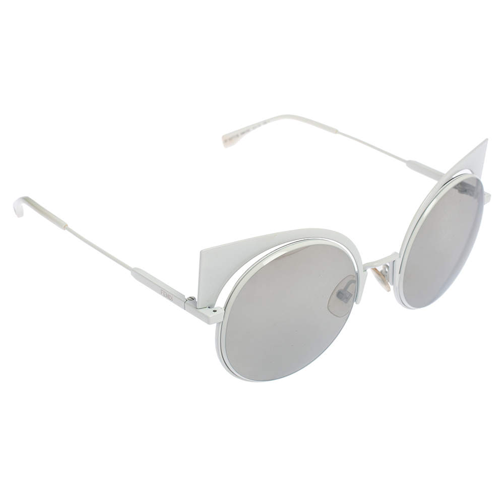 Fendi White Tone/ Silver Mirrored FF0177/S Cat-Eye Sunglasses