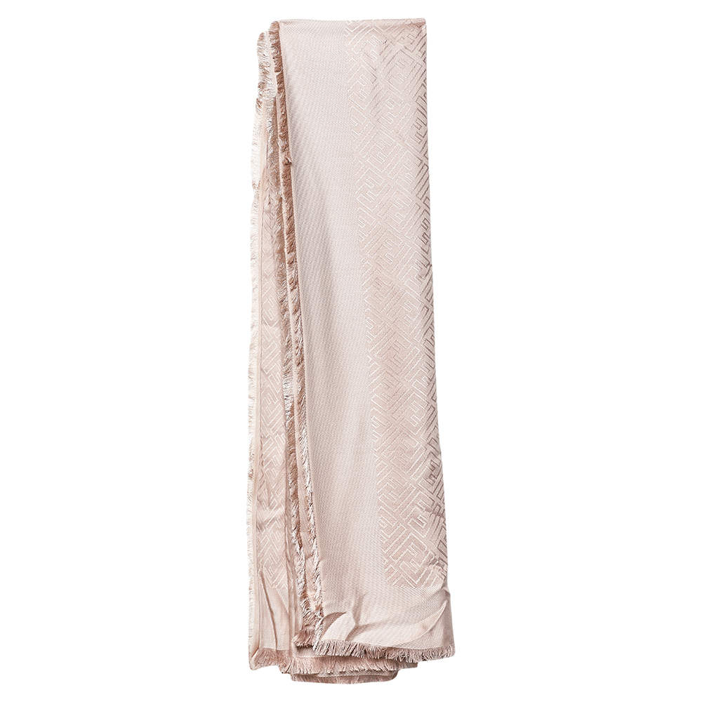 Pre Owned Fendi Pink Zucca Jacquard Silk & Wool Scarf