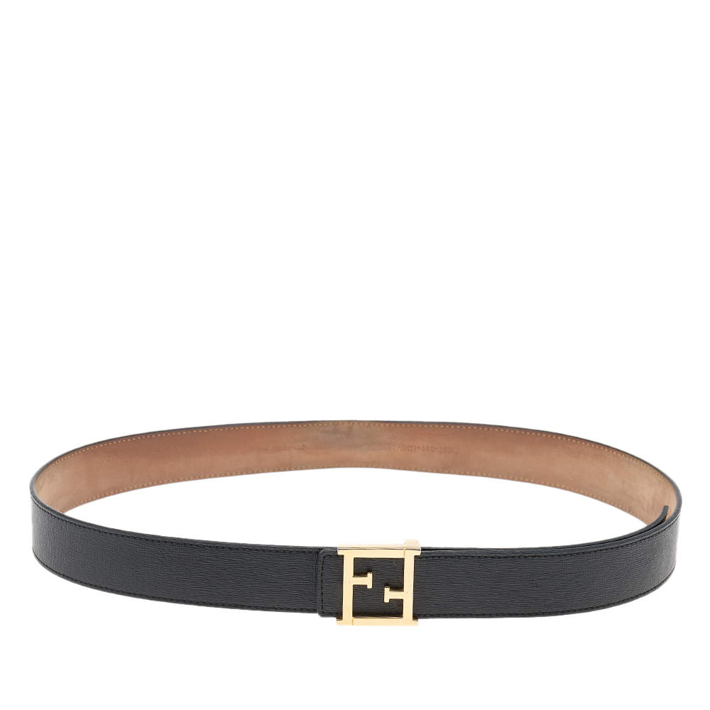 Pre Owned Fendi Black Leather FF Logo Belt 95CM