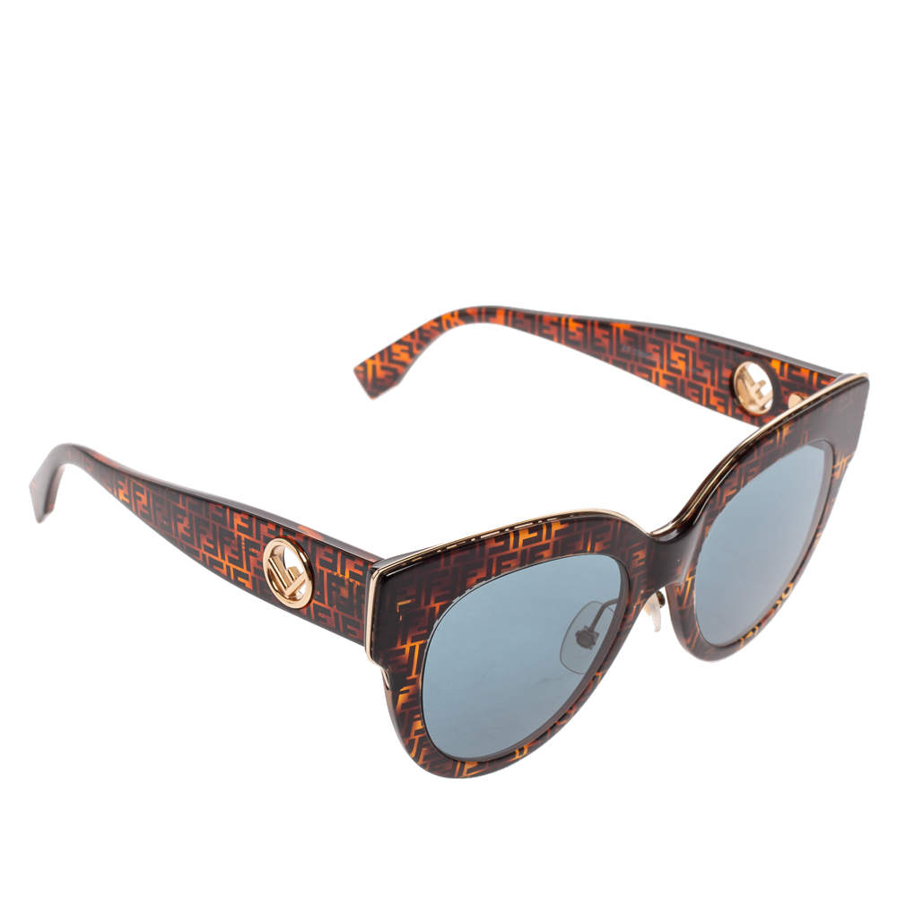 Pre Owned Fendi Zucca Monogram/Blue FF360/G/S Cat-eye Sunglasses