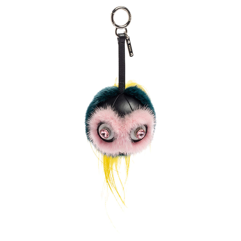 Pre Owned Fendi Multicolor Mink & Fox Fur QuTweet Birgami Bug Bag Charm
