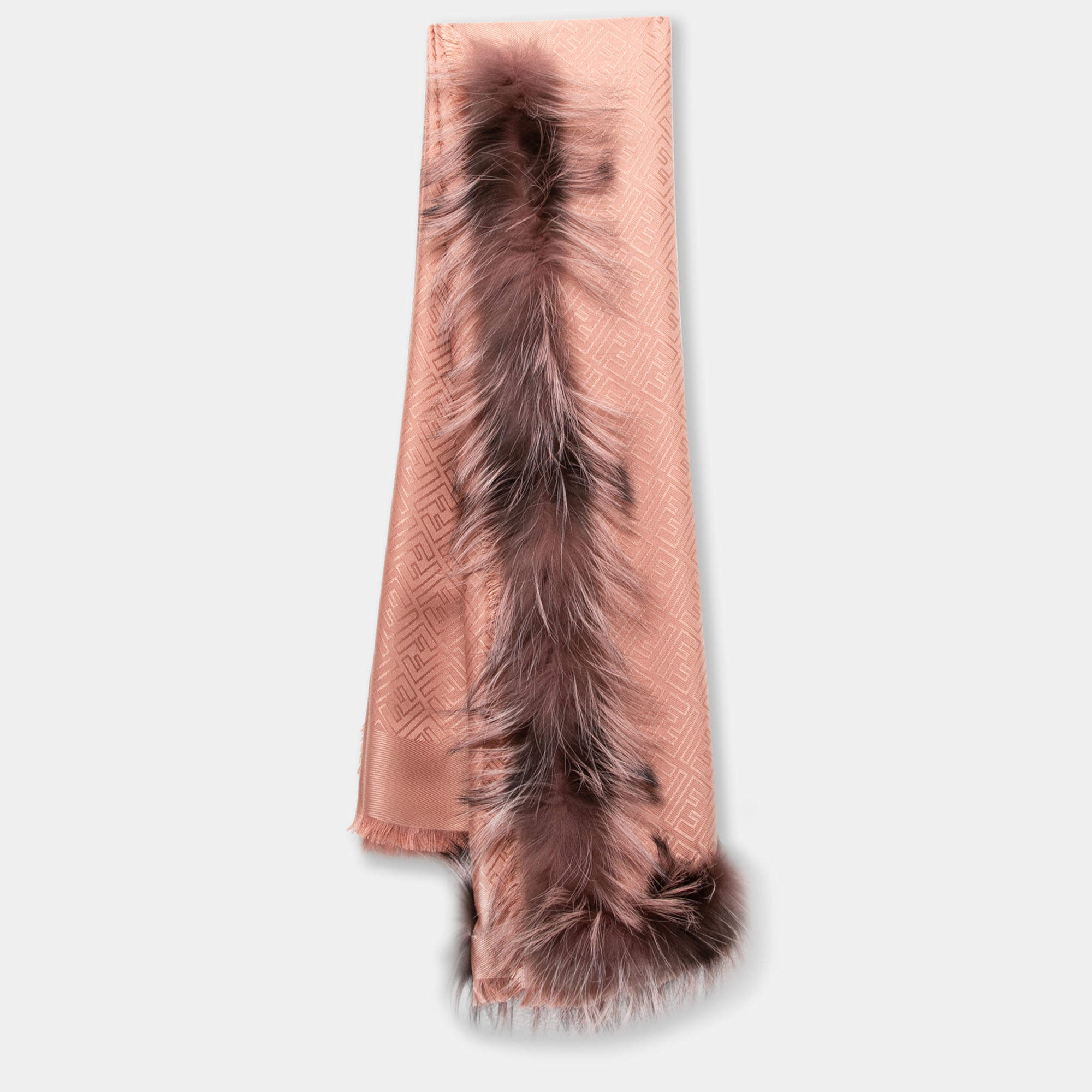 Fendi Pink Monogram Silk Fur Trimmed Shawl Fendi TLC
