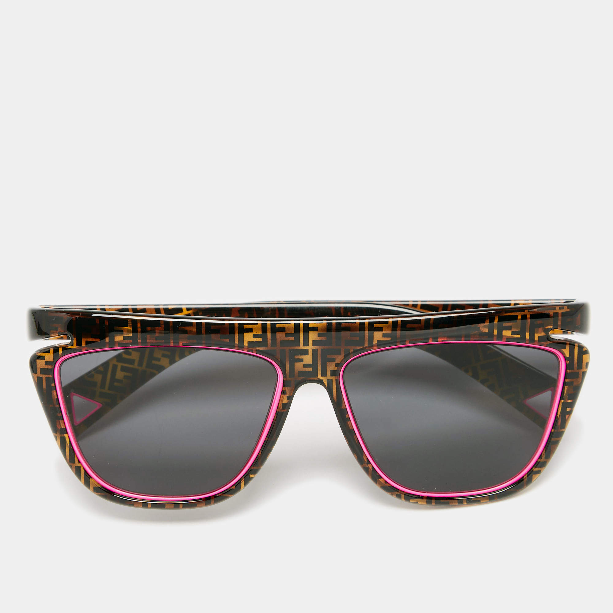 Pre Owned Fendi Zucca Havana/ Grey FF 0384 Aviator Sunglasses