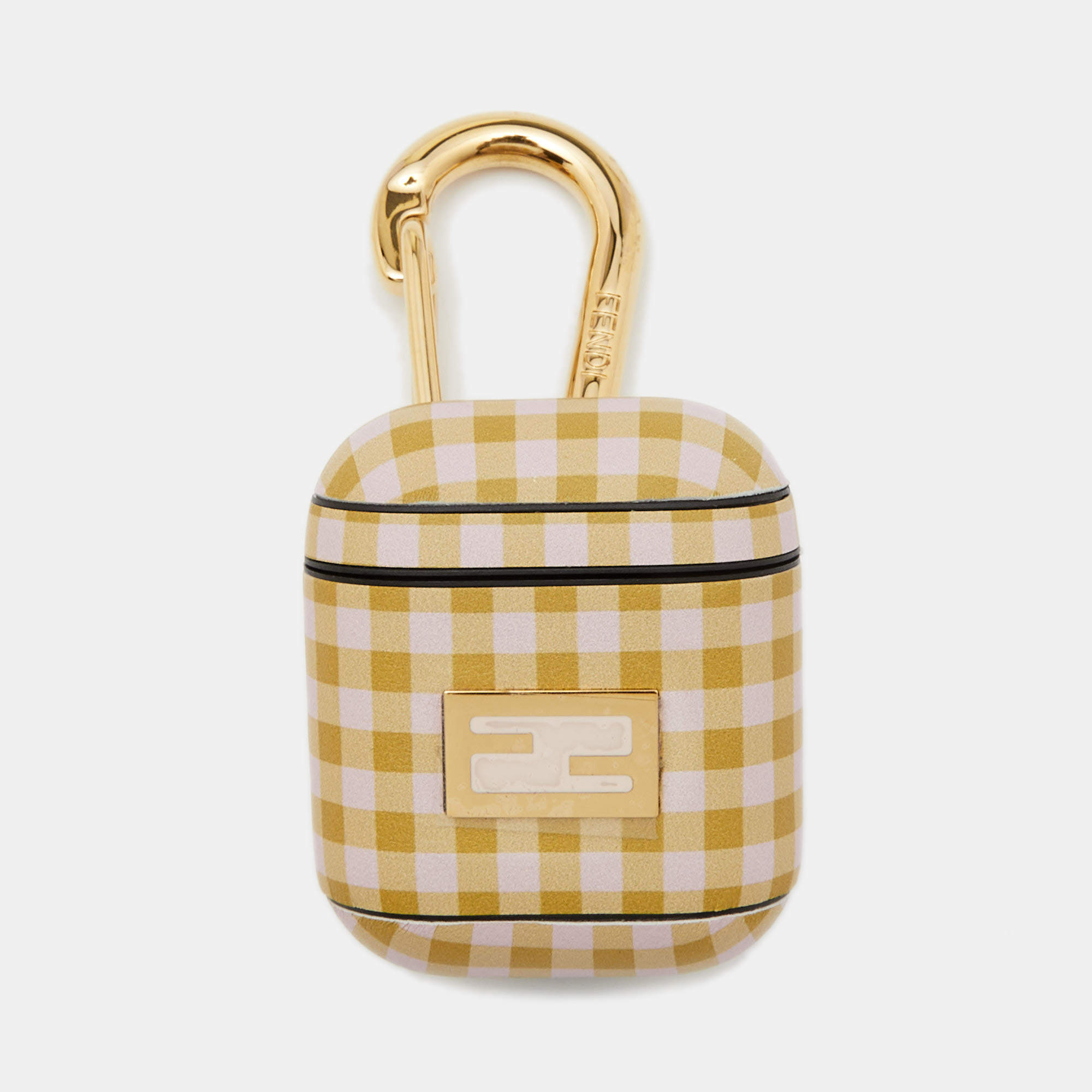 Pre Owned Fendi Bicolor Gingham Check Leather AirPods Case