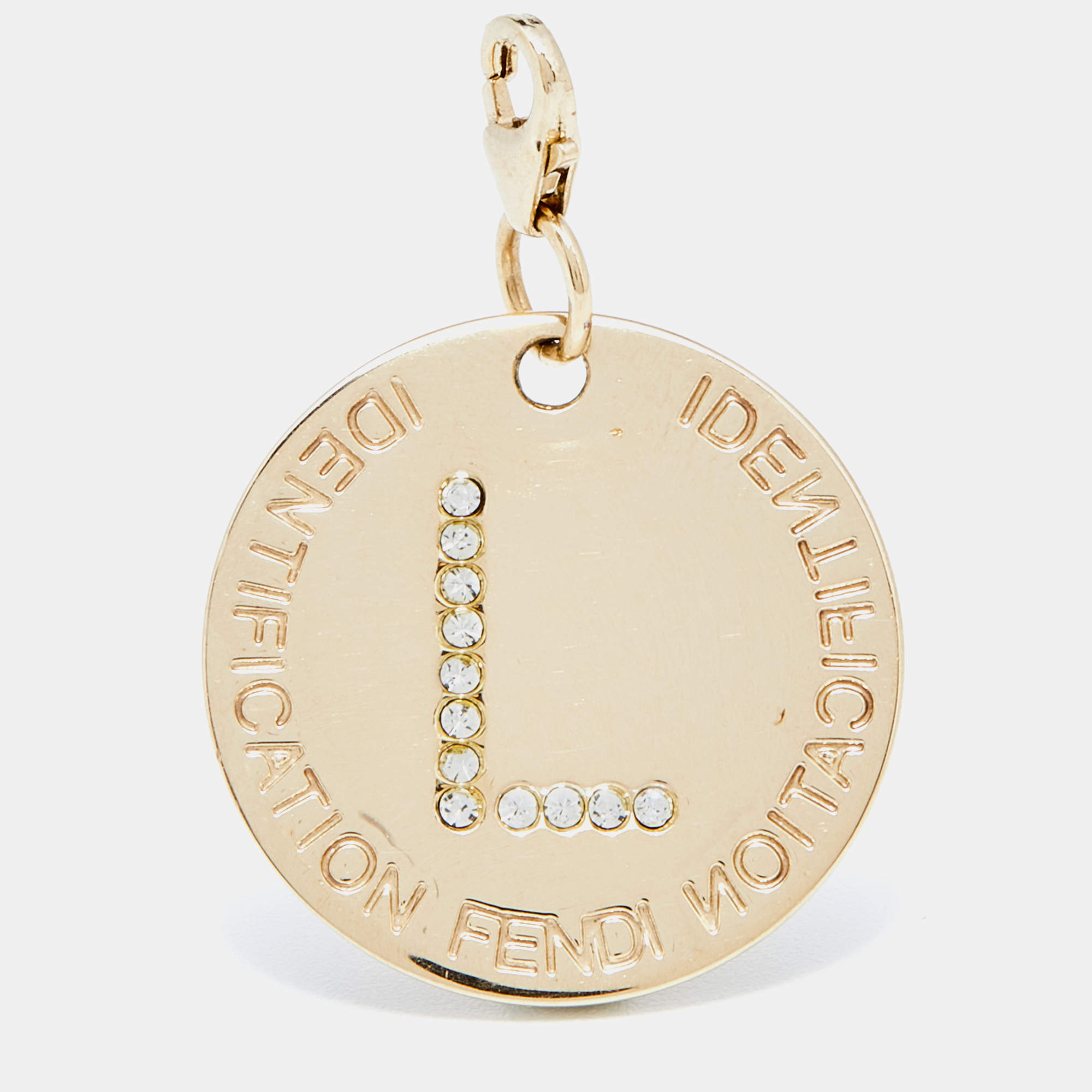 Pre Owned Fendi Gold Tone Crystal L Identity Charm Pendant