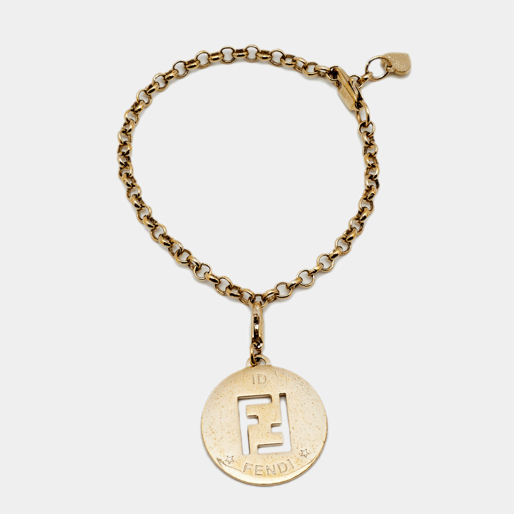 Pre Owned Fendi Vintage Gold Tone Identification Charm Bracelet