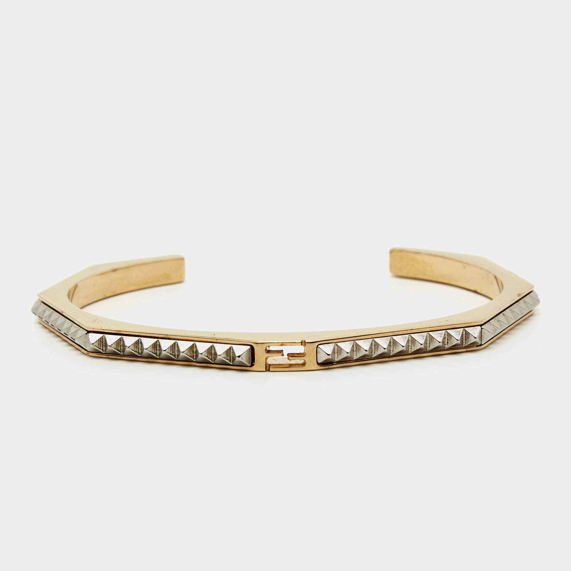 Fendi Baguette Two Tone Open Cuff Bracelet M