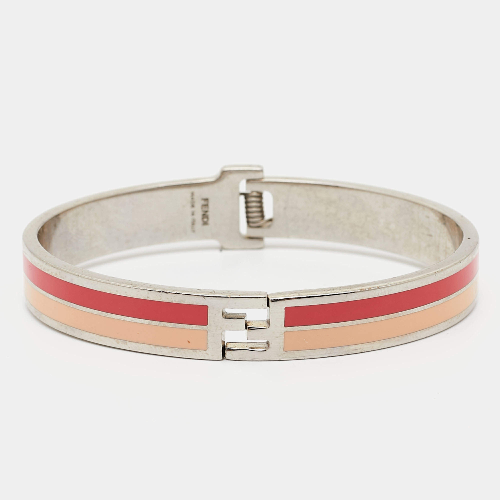 Pre Owned Fendi Fendista Enamel Silver Tone Bracelet M