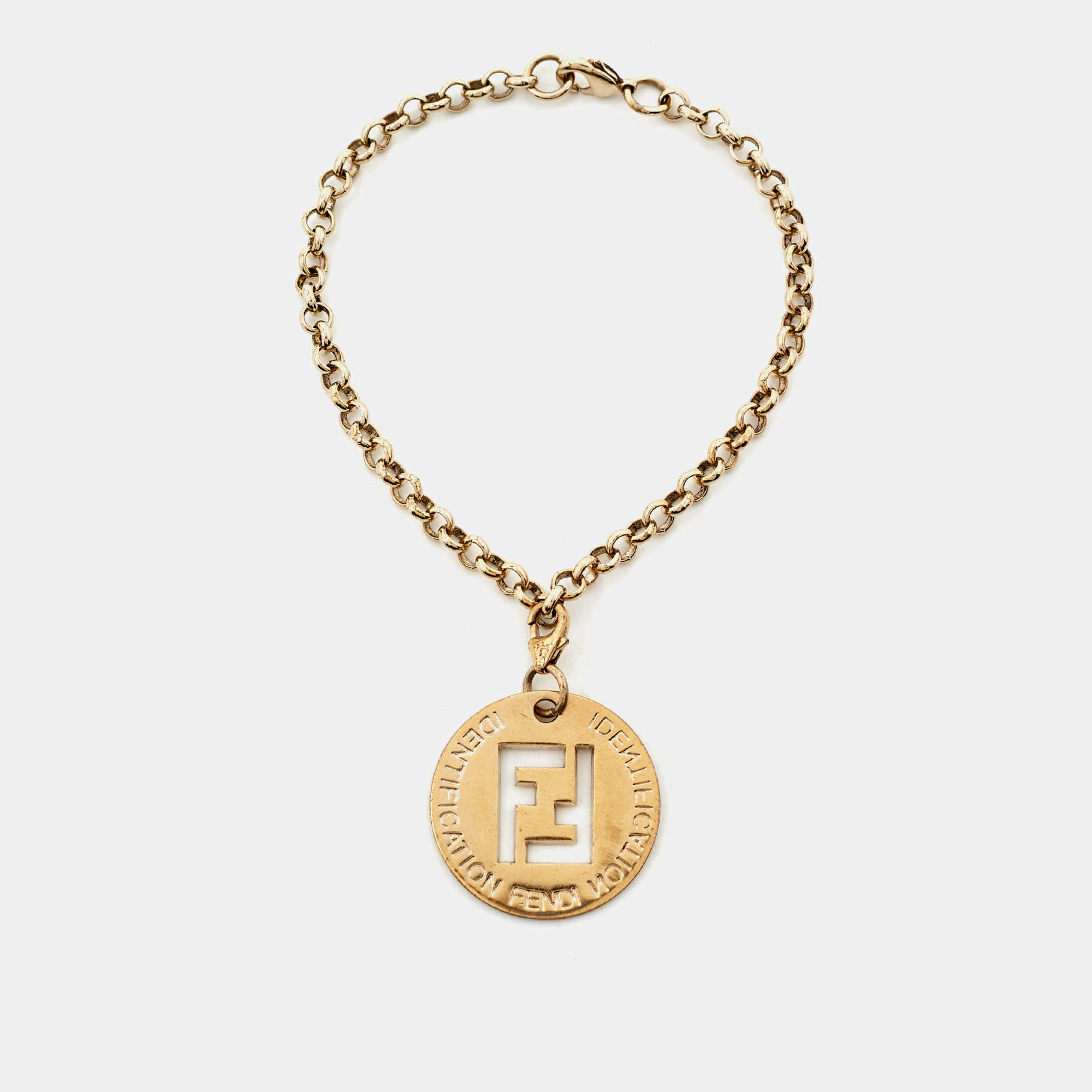 Pre Owned Fendi FF Identification Gold Tone  Charm Bracelet