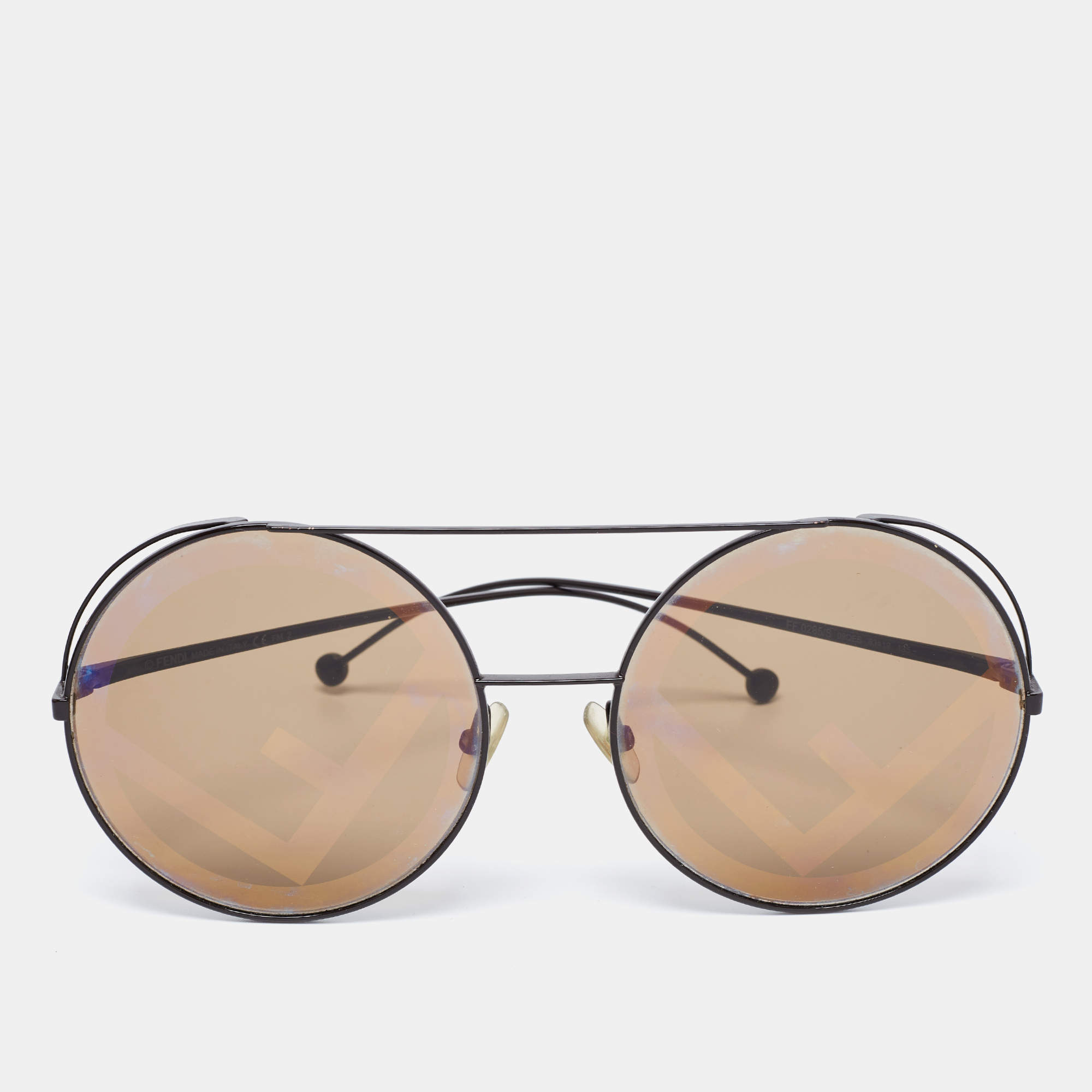 Pre Owned Fendi Brown Tone/ Brown Mirrored Monogram FF 0285/S Round Run Away Sunglasses