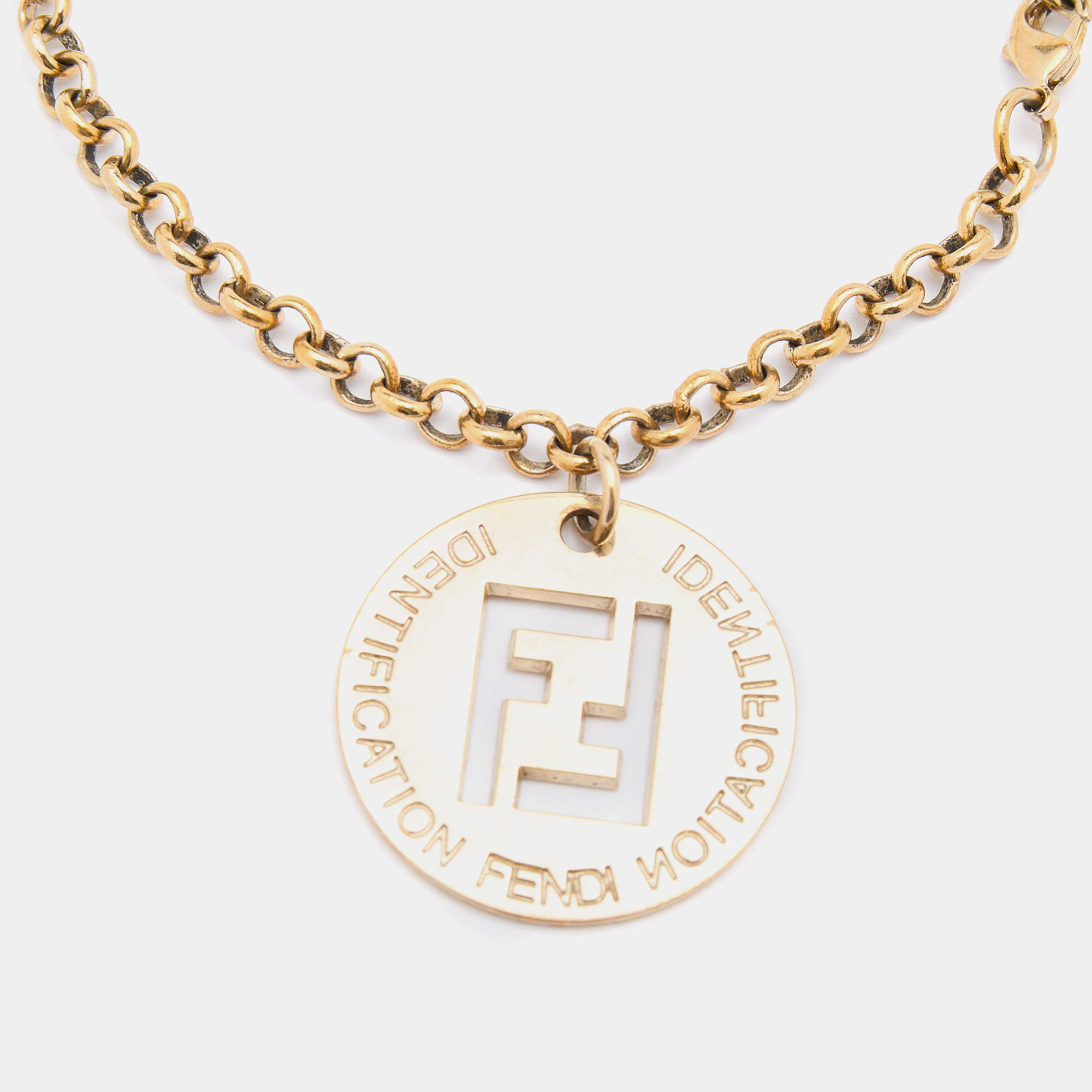 Pre Owned Fendi Gold Tone Identification Charm Bracelet