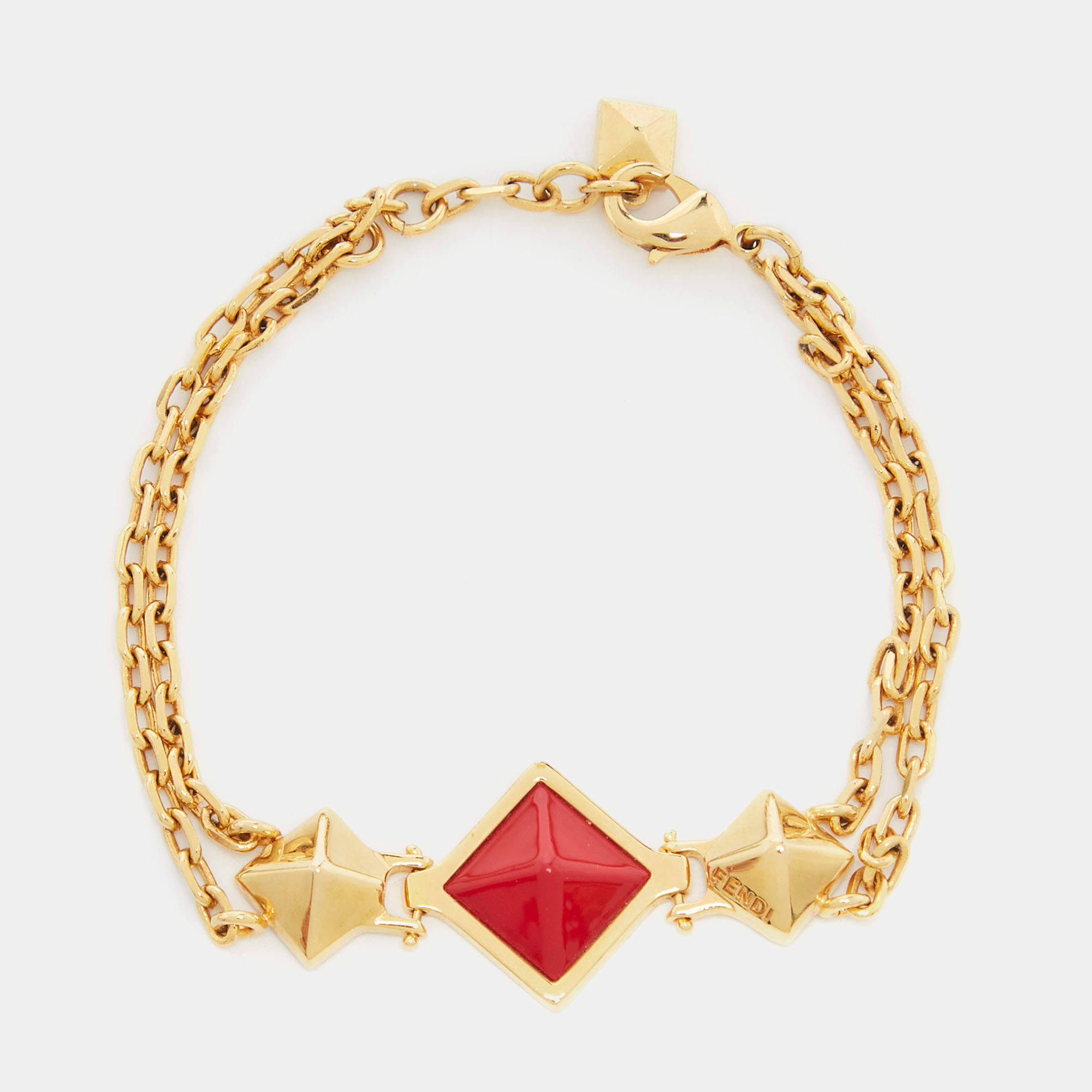 Pre Owned Fendi Gold Tone Triple Pyramid Chain Bracelet