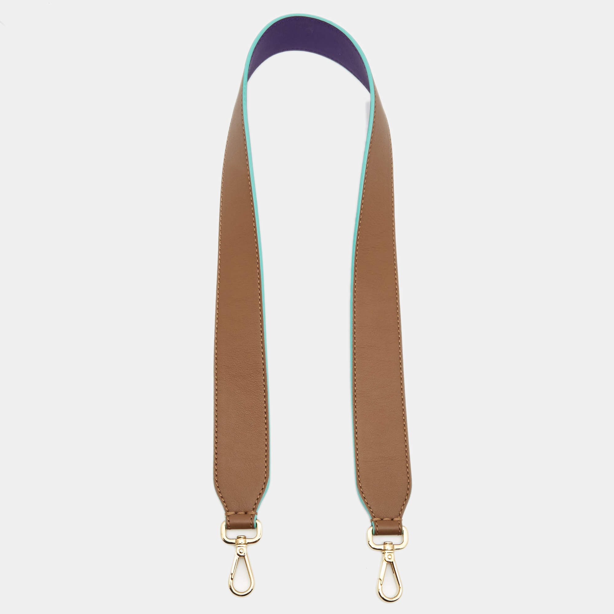 Pre Owned Fendi Purple/Beige Leather Shoulder Bag Strap 
