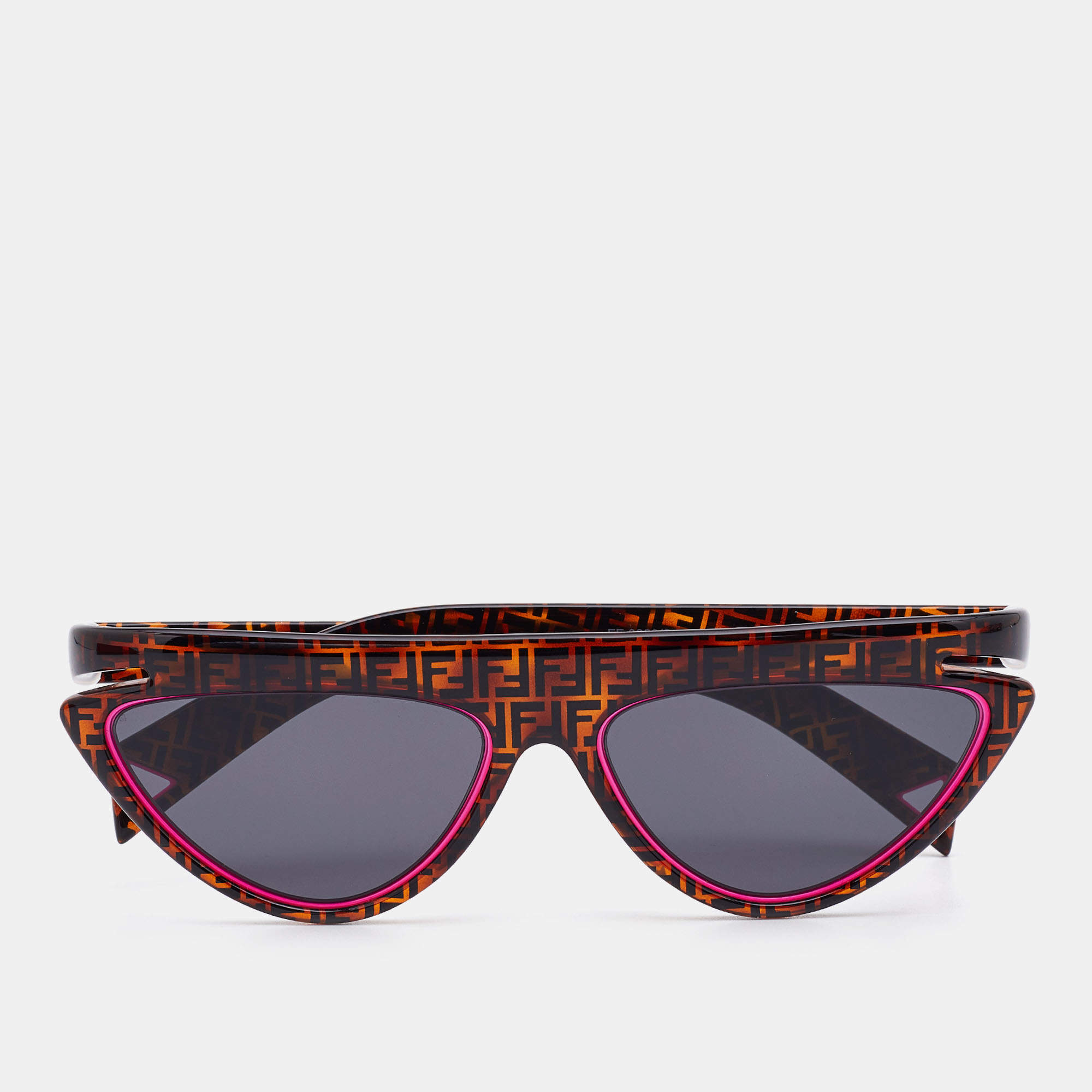 مملوكة مسبقًا Fendi Brown/Dark Blue Pink Logo FF 0383/S Cat Eye Sunglasses