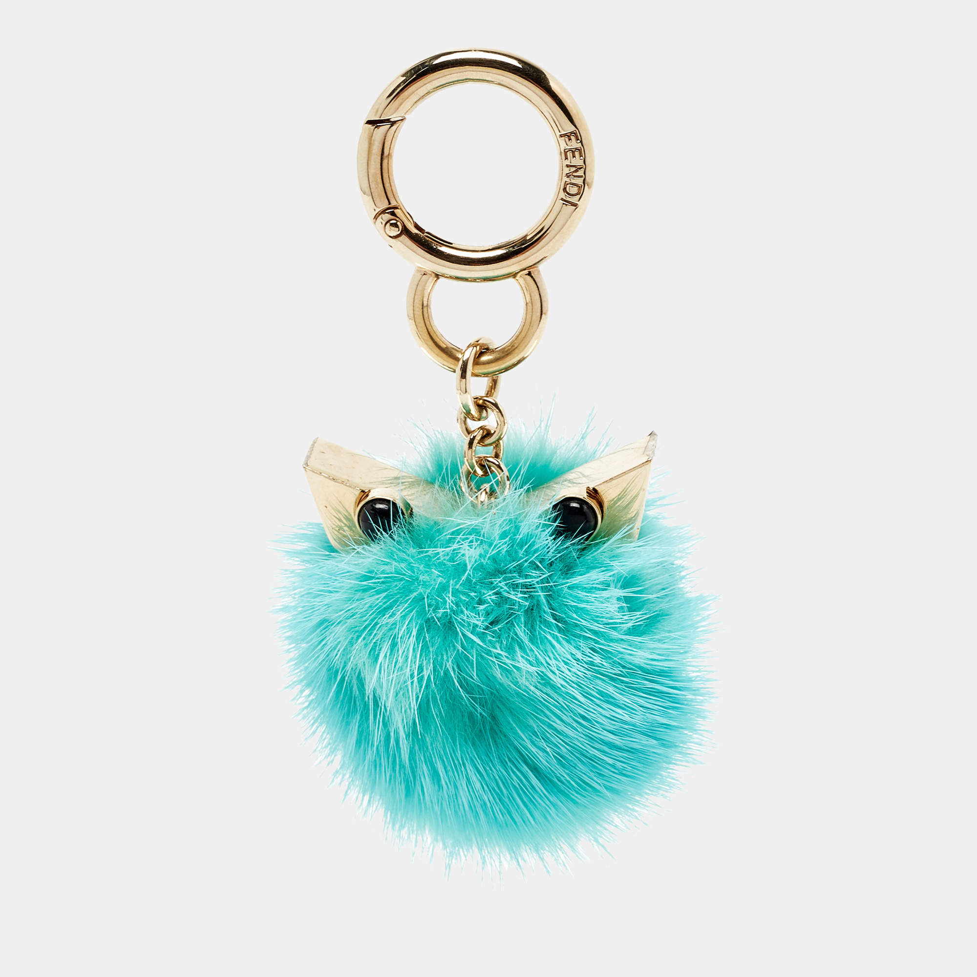Pre Owned Fendi Green Fur Pom Pom Bag Charm