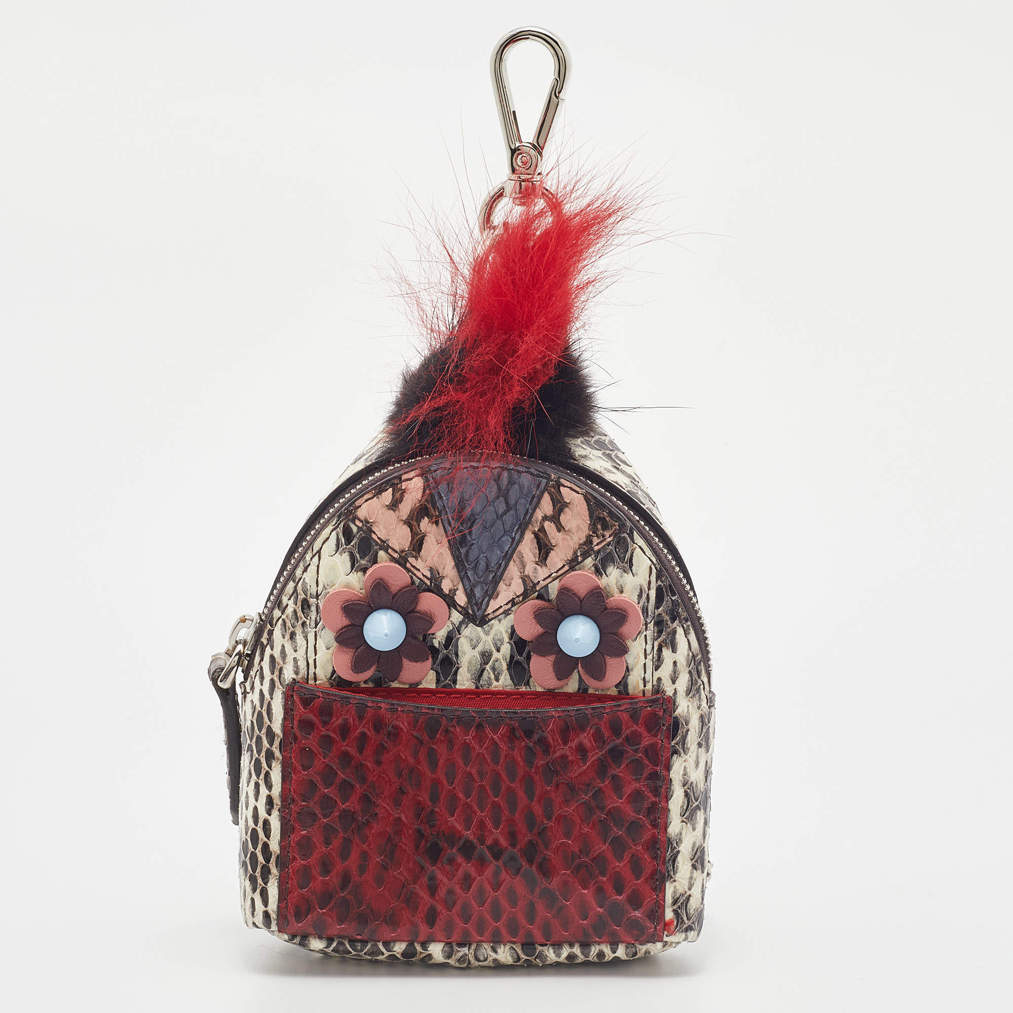 Fendi Multicolor Watersnake Leather and Fur Micro Monster Backpack