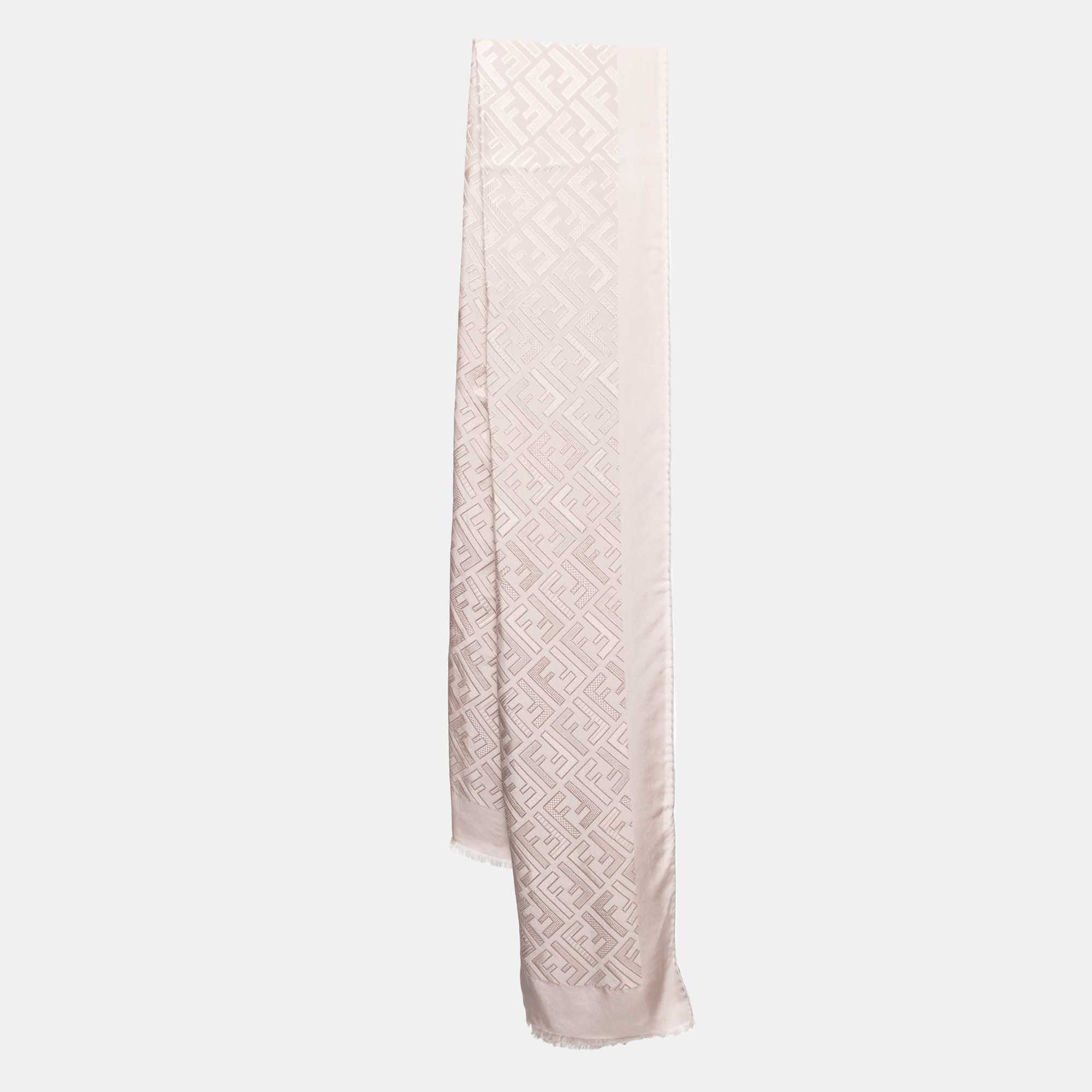 Pre Owned Fendi Pale Pink FF Logo Jacquard Silk Stole